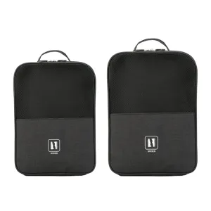2-Pack Set Travel Environmental Water Resistant Shoe Pouches Portable Storage Bags Black