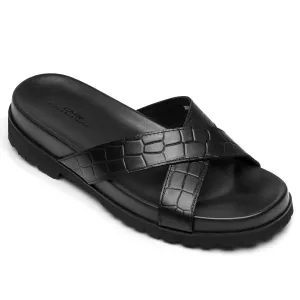 5CM/1.95 Inches - CMR CHAMARIPA Elevator Slippers - Black Leather Height Increasing Slippers For Men - Outdoor Indoor Slippers