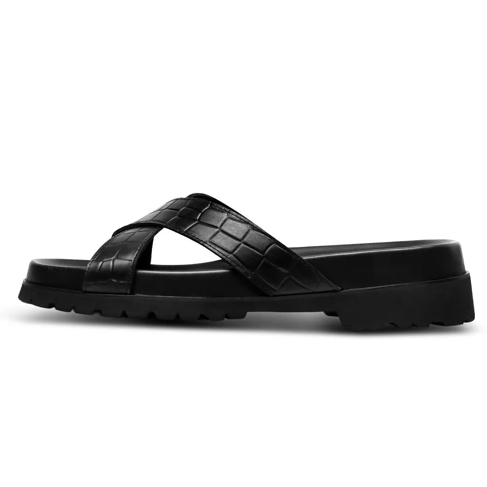 5CM/1.95 Inches - CMR CHAMARIPA Elevator Slippers - Black Leather Height Increasing Slippers For Men - Outdoor Indoor Slippers