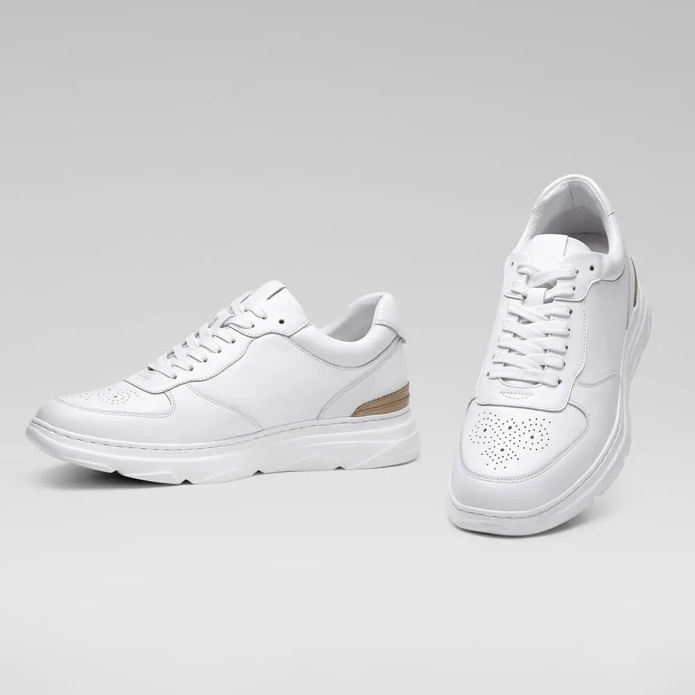 6 CM/ 2.36 Inches CMR CHAMARIPA  Casual Men's Elevator Sneakers - White Cowhide Leather Height Increase Shoes