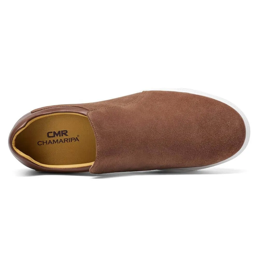 6 CM / 2.36 Inches - CMR CHAMARIPA Height Increasing Sneakers For Men - Men's Raised Shoes - Brown Suede Men's Casual Slip-On Shoes