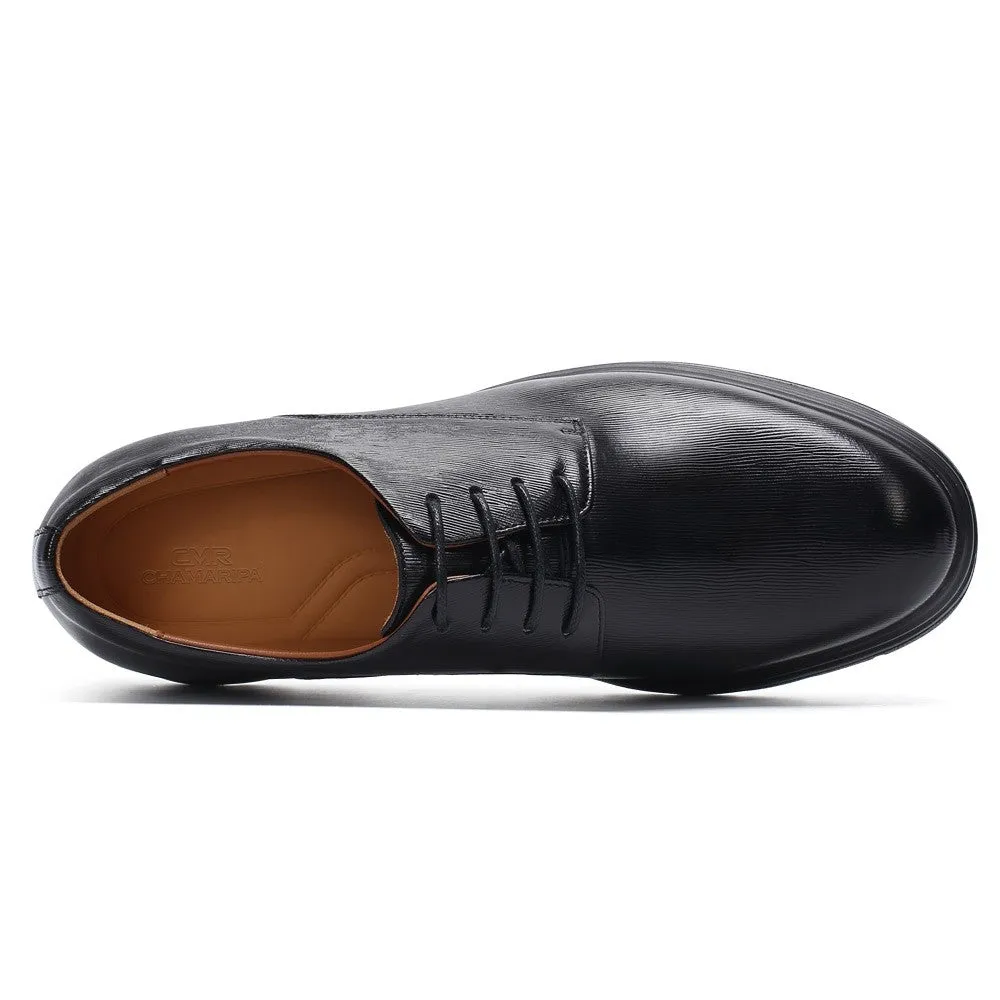 6 CM / 2.36 Inches CMR CHAMARIPA Men's Black Elevator Dress Shoes - Sleek Cowhide