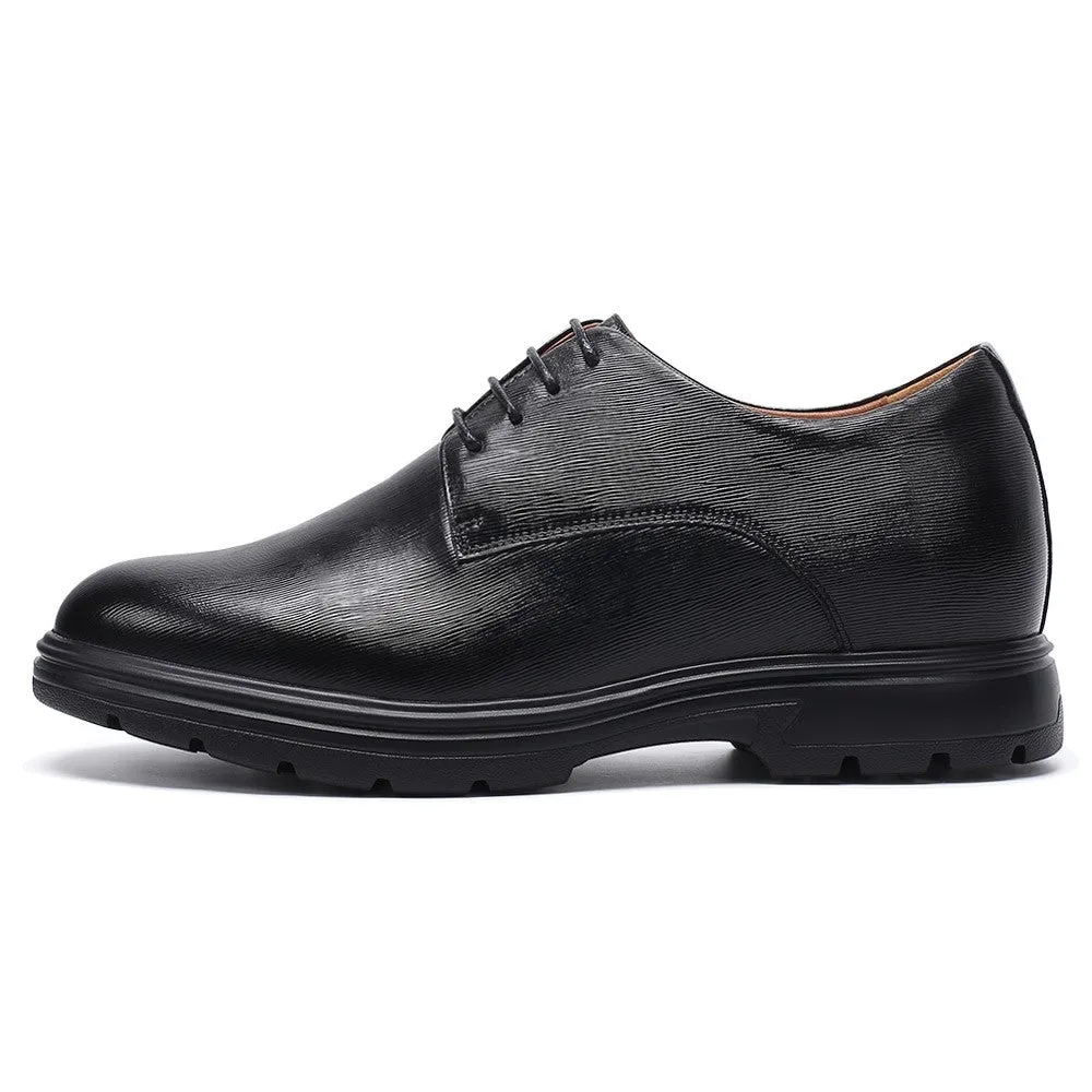 6 CM / 2.36 Inches CMR CHAMARIPA Men's Black Elevator Dress Shoes - Sleek Cowhide