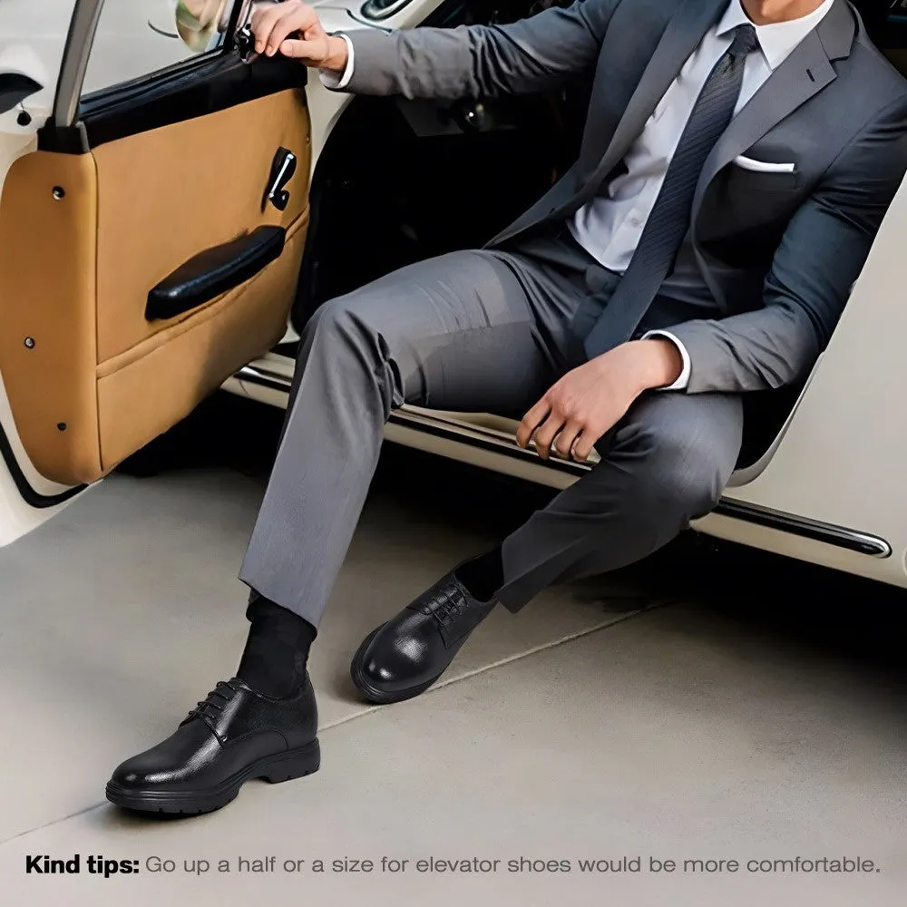 6 CM / 2.36 Inches CMR CHAMARIPA Men's Black Elevator Dress Shoes - Sleek Cowhide