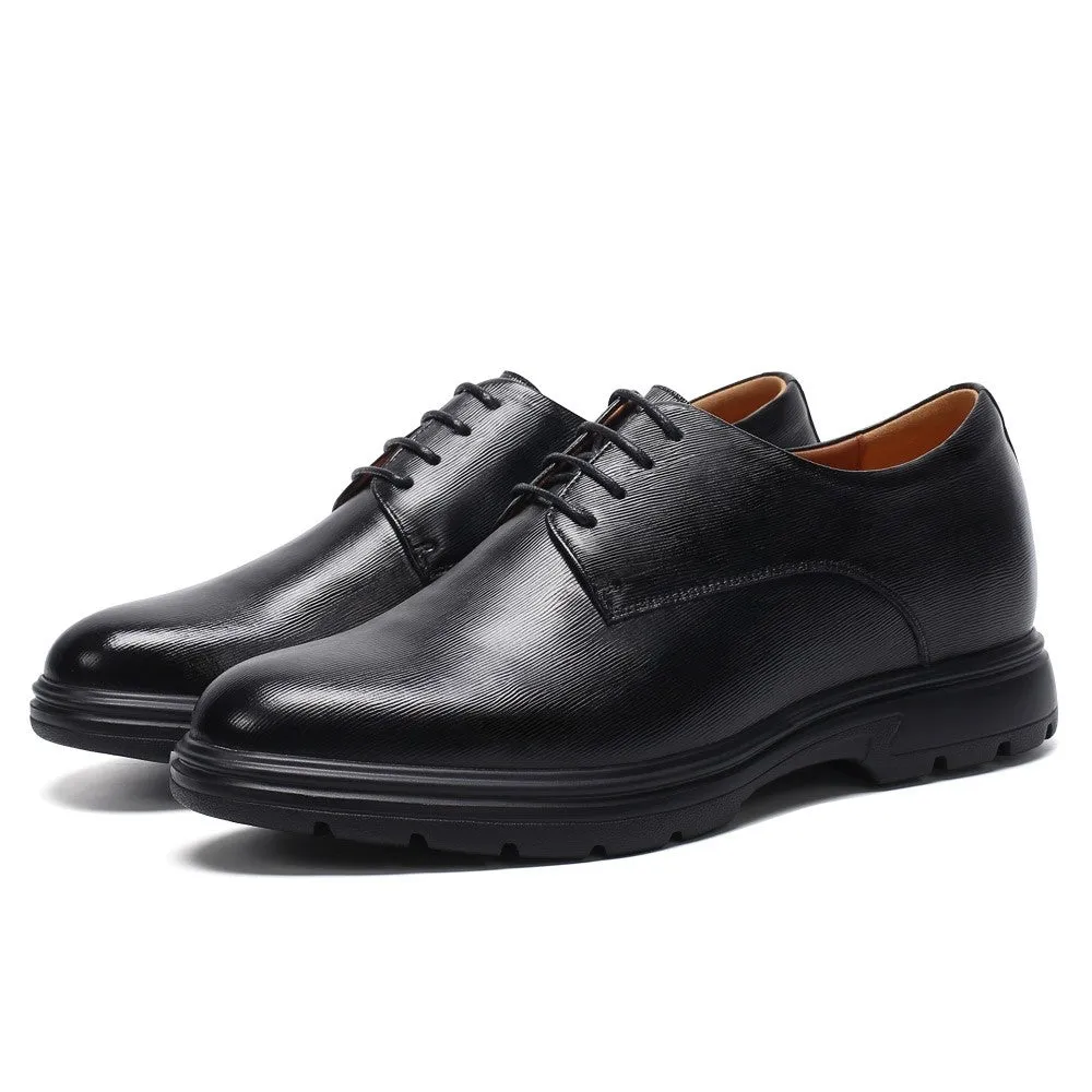 6 CM / 2.36 Inches CMR CHAMARIPA Men's Black Elevator Dress Shoes - Sleek Cowhide
