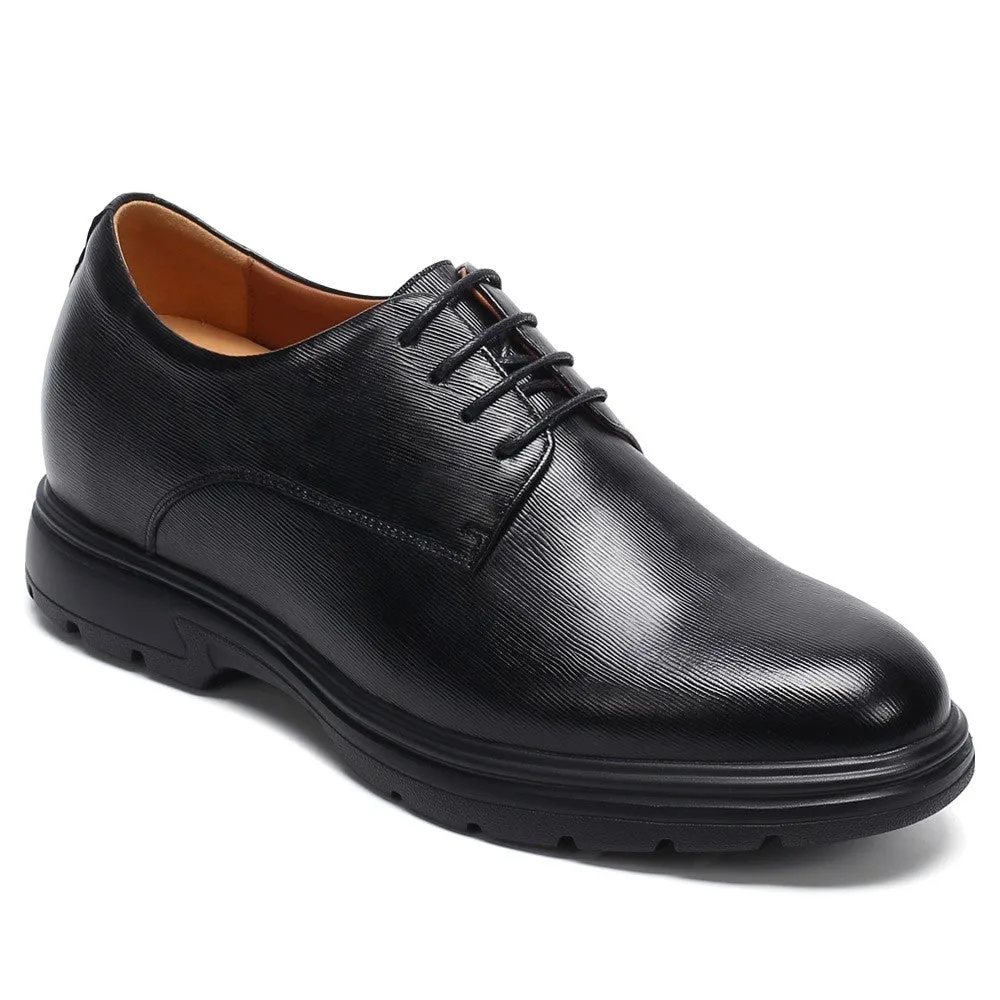6 CM / 2.36 Inches CMR CHAMARIPA Men's Black Elevator Dress Shoes - Sleek Cowhide