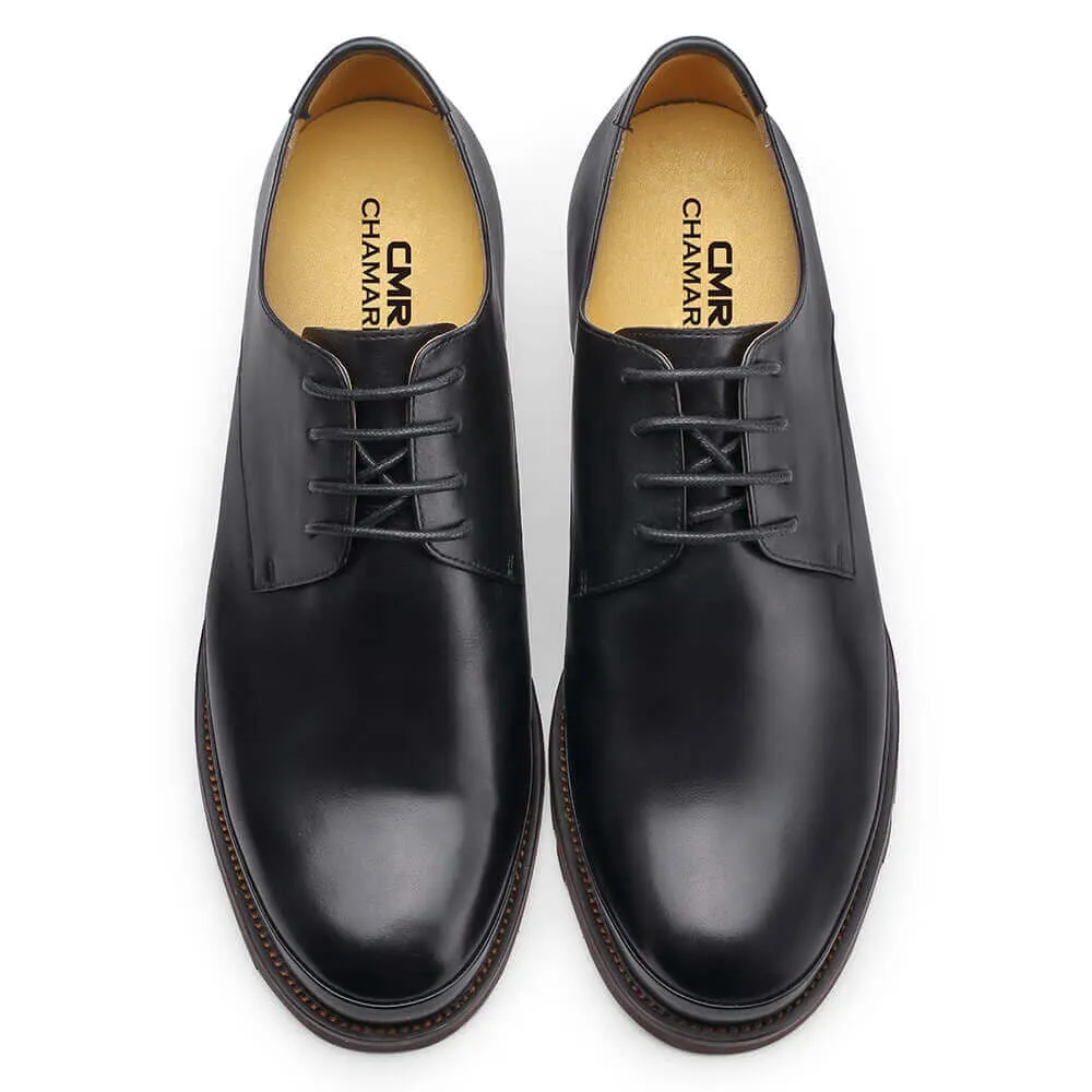 6 CM / 2.36 Inches - CMR CHAMARIPA Men's Elevator Shoes - High Heel Men Dress Shoes - Boutique Black Calfskin Leather Taller Shoes