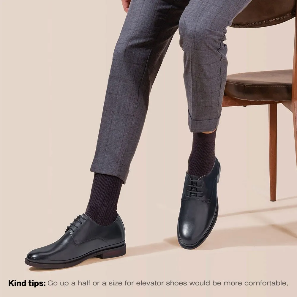 6 CM / 2.36 Inches - CMR CHAMARIPA Men's Elevator Shoes - High Heel Men Dress Shoes - Boutique Black Calfskin Leather Taller Shoes