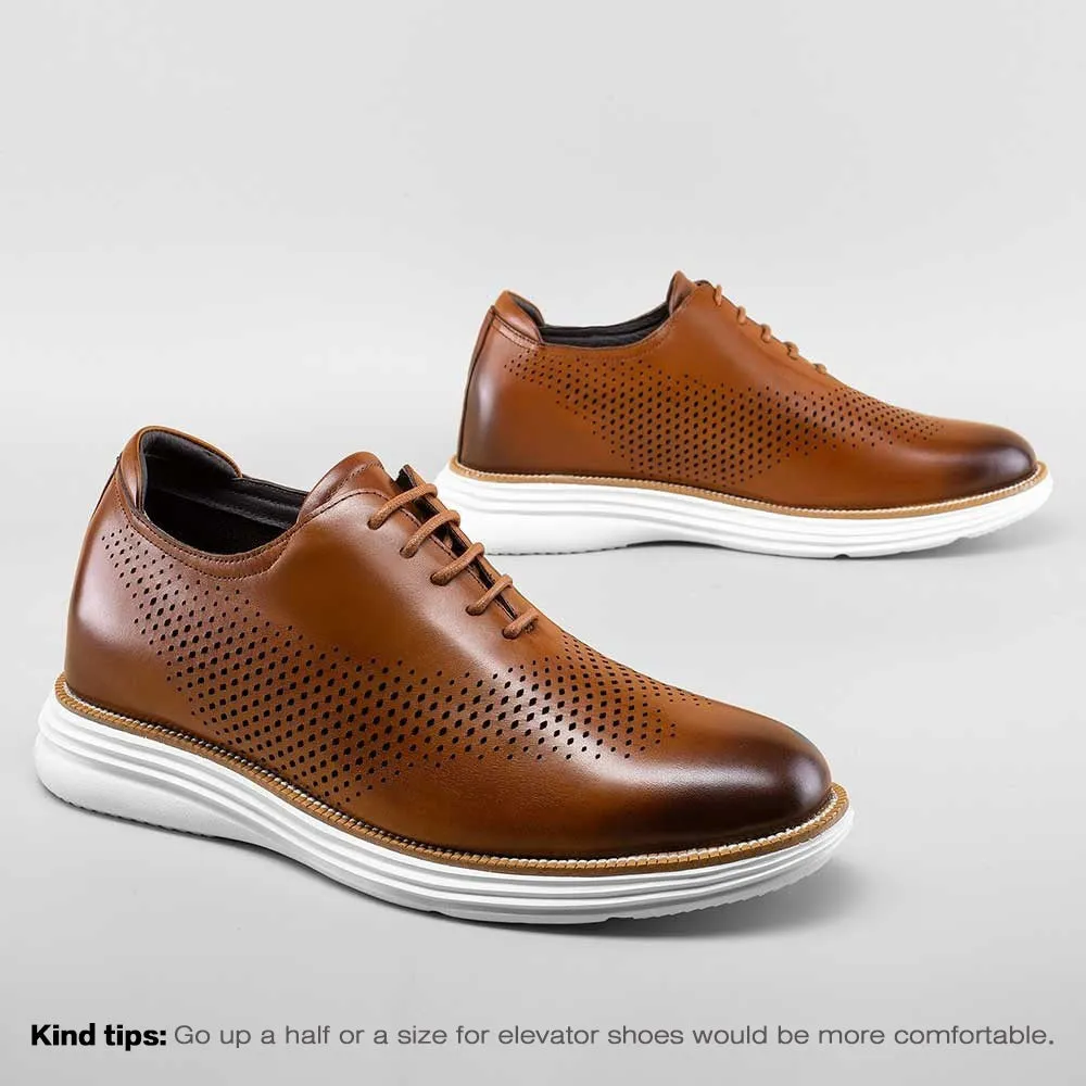 7 CM / 2.76 Inches - CMR CHAMARIPA Elevator Shoes Height Increasing Shoes For Men Brown Leather Casual Sneaker Shoes