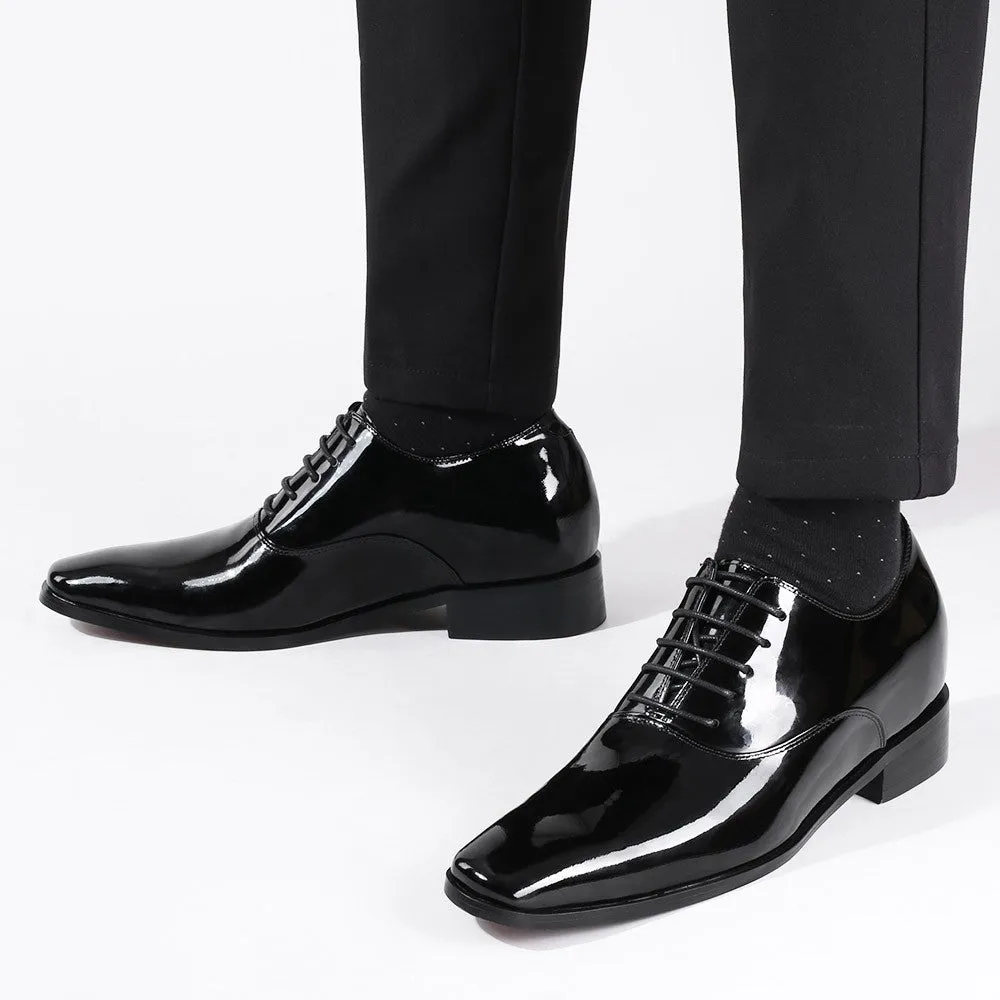 7 CM / 2.76 Inches CMR CHAMARIPA  Glossy Elevator Tuxedo Shoes Patent Leather High Increase Shoes