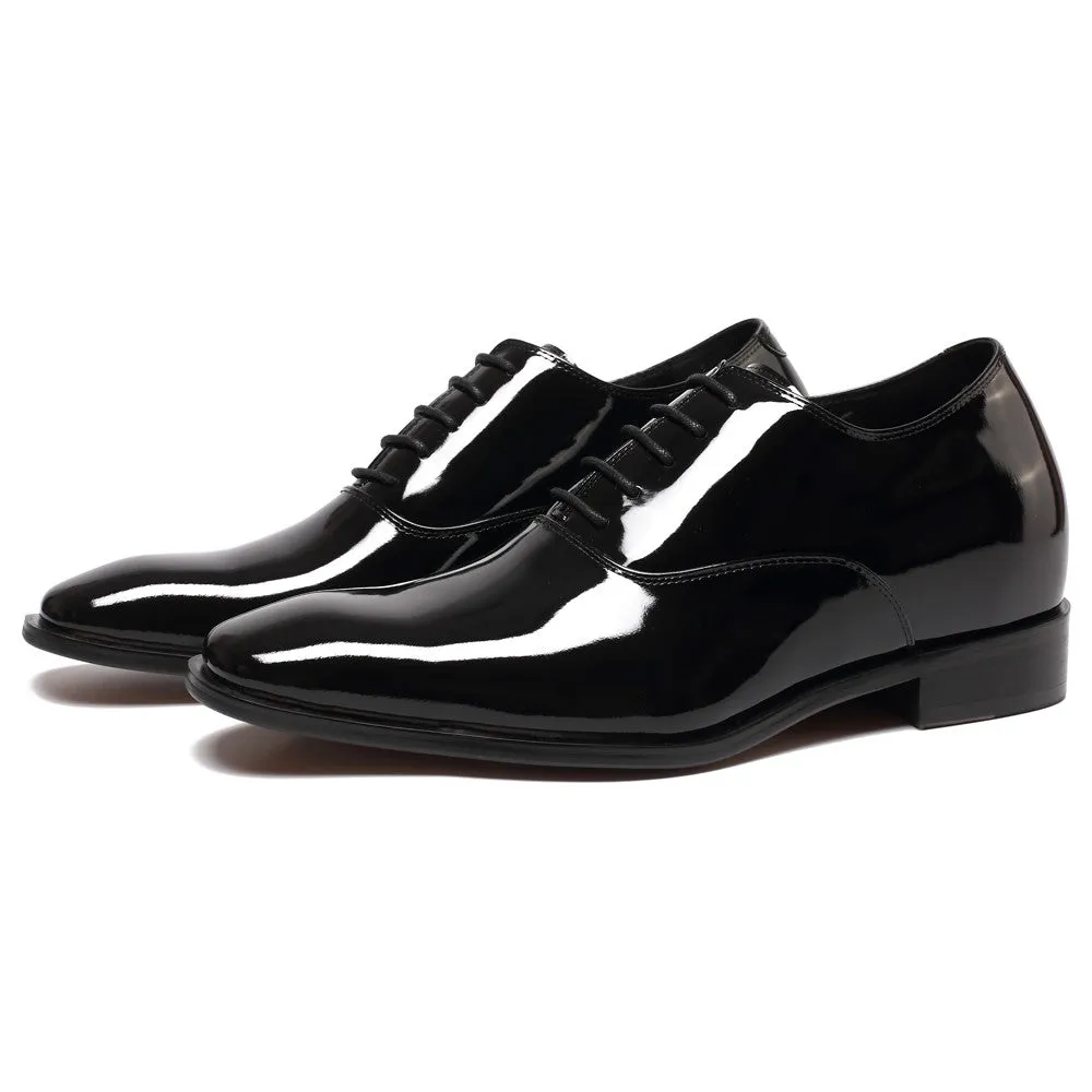 7 CM / 2.76 Inches CMR CHAMARIPA  Glossy Elevator Tuxedo Shoes Patent Leather High Increase Shoes