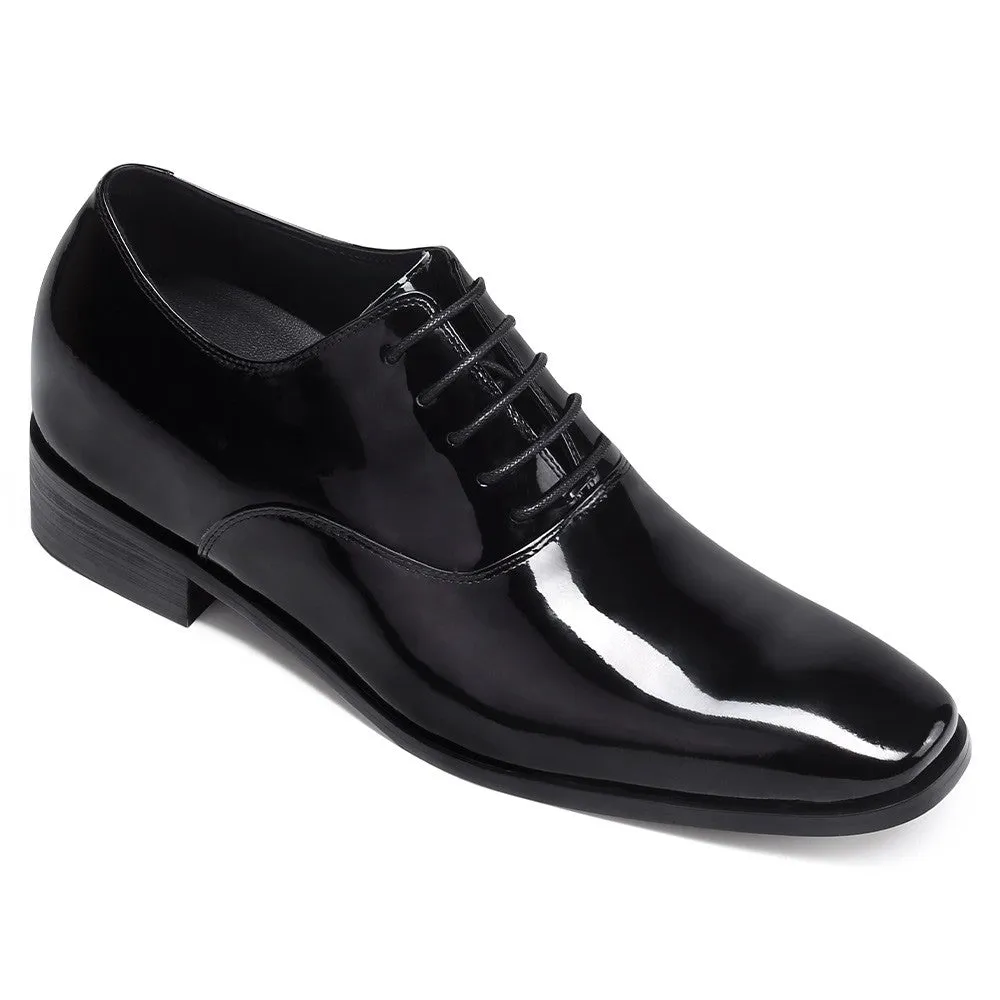 7 CM / 2.76 Inches CMR CHAMARIPA  Glossy Elevator Tuxedo Shoes Patent Leather High Increase Shoes