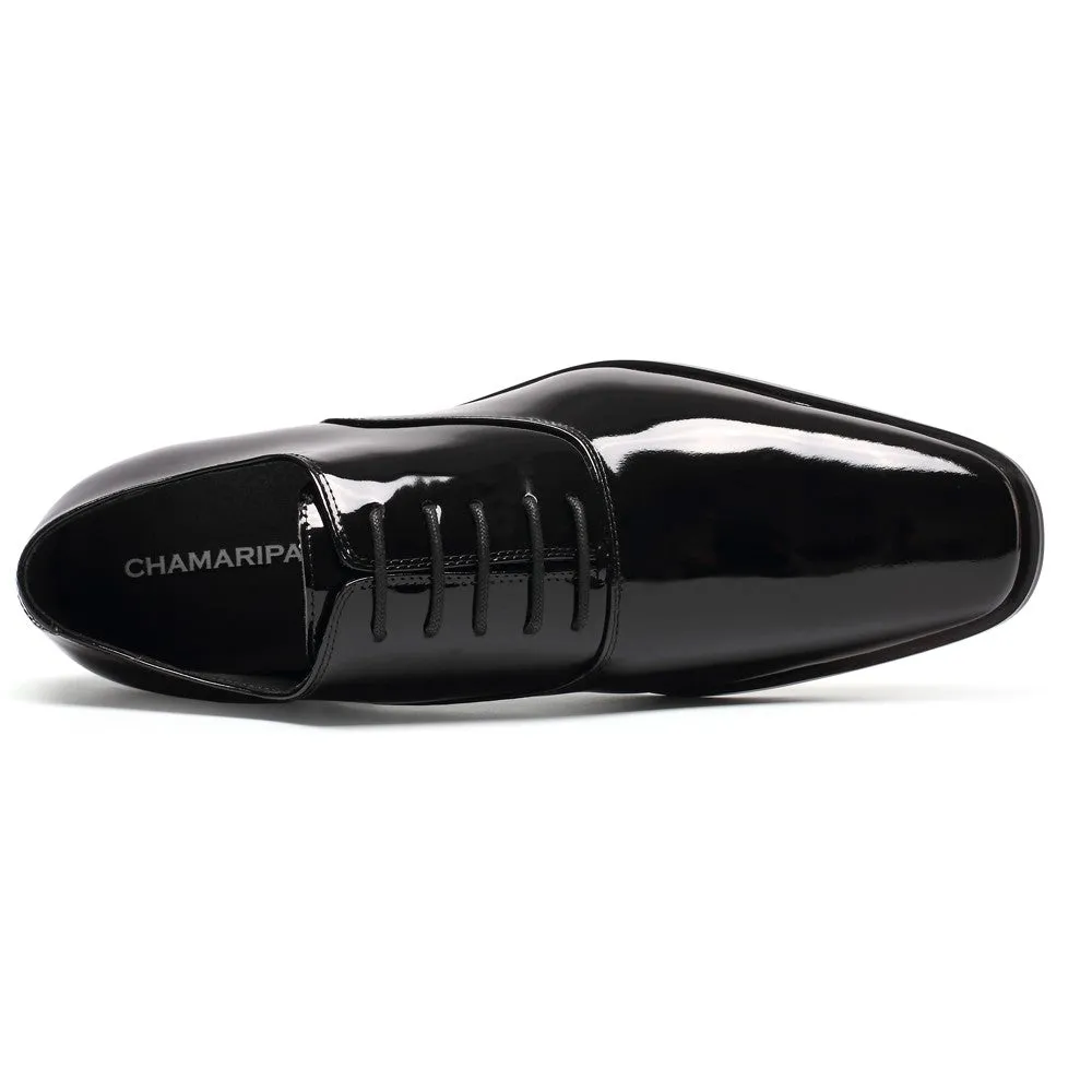 7 CM / 2.76 Inches CMR CHAMARIPA  Glossy Elevator Tuxedo Shoes Patent Leather High Increase Shoes