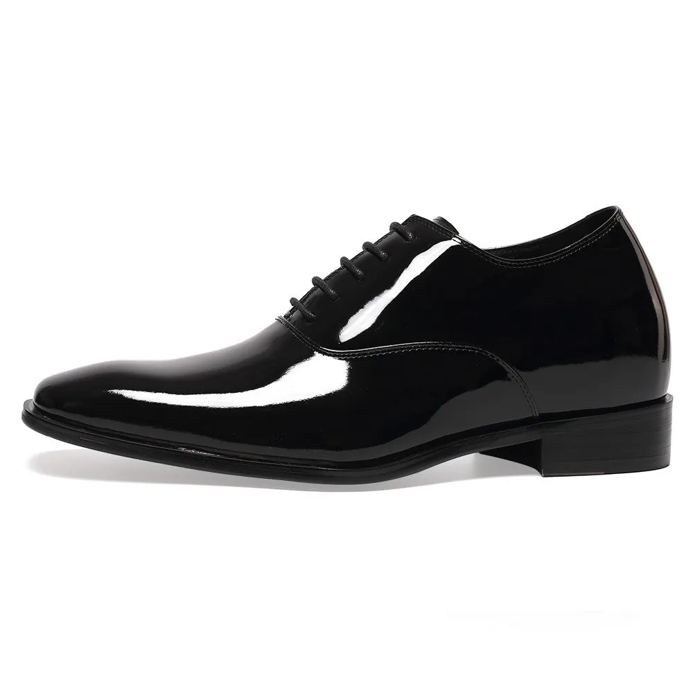7 CM / 2.76 Inches CMR CHAMARIPA  Glossy Elevator Tuxedo Shoes Patent Leather High Increase Shoes