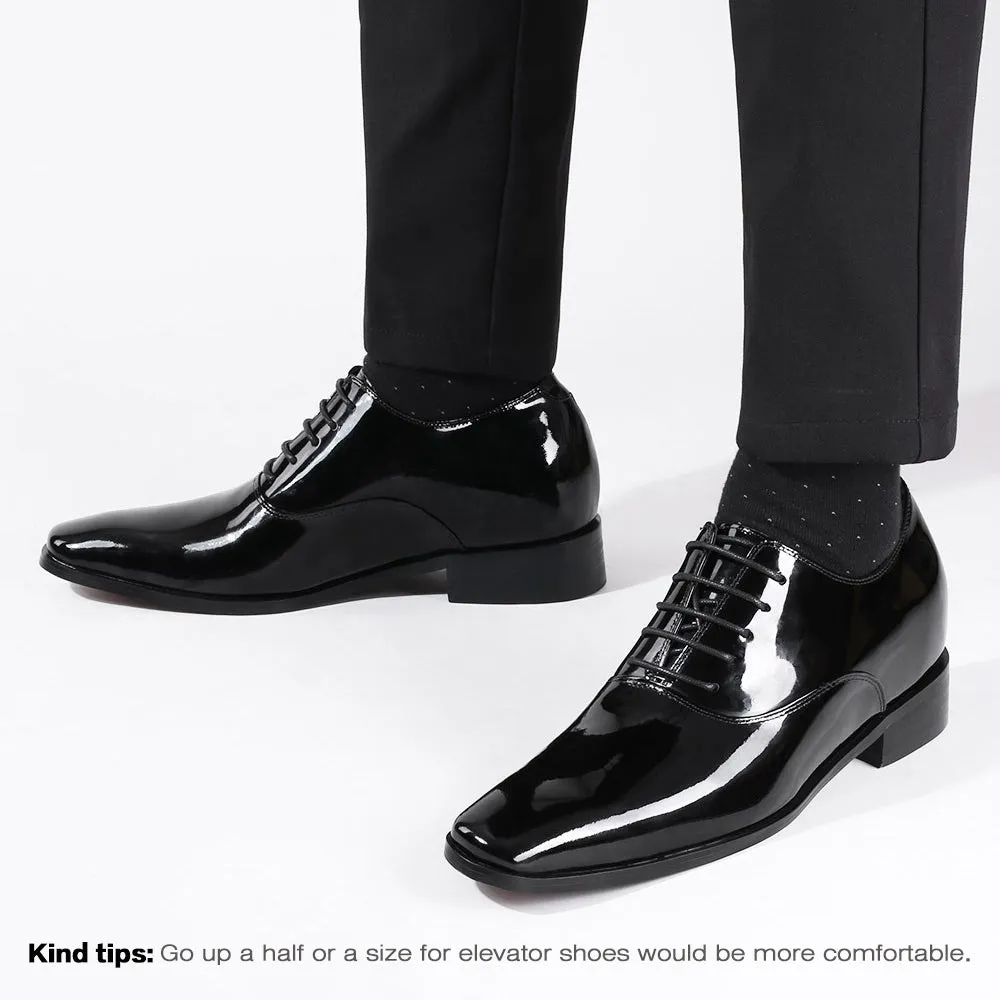 7 CM / 2.76 Inches CMR CHAMARIPA  Glossy Elevator Tuxedo Shoes Patent Leather High Increase Shoes
