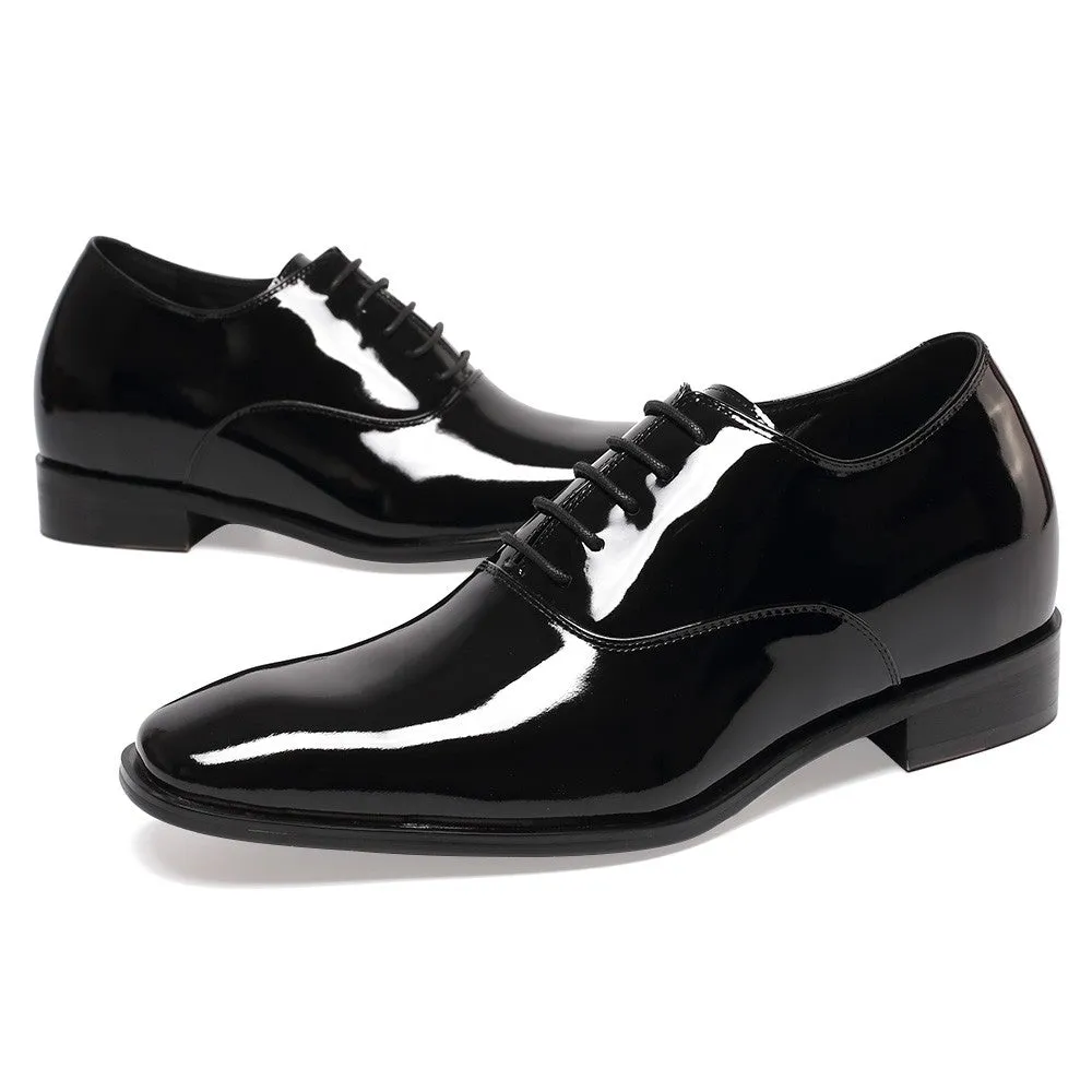 7 CM / 2.76 Inches CMR CHAMARIPA  Glossy Elevator Tuxedo Shoes Patent Leather High Increase Shoes