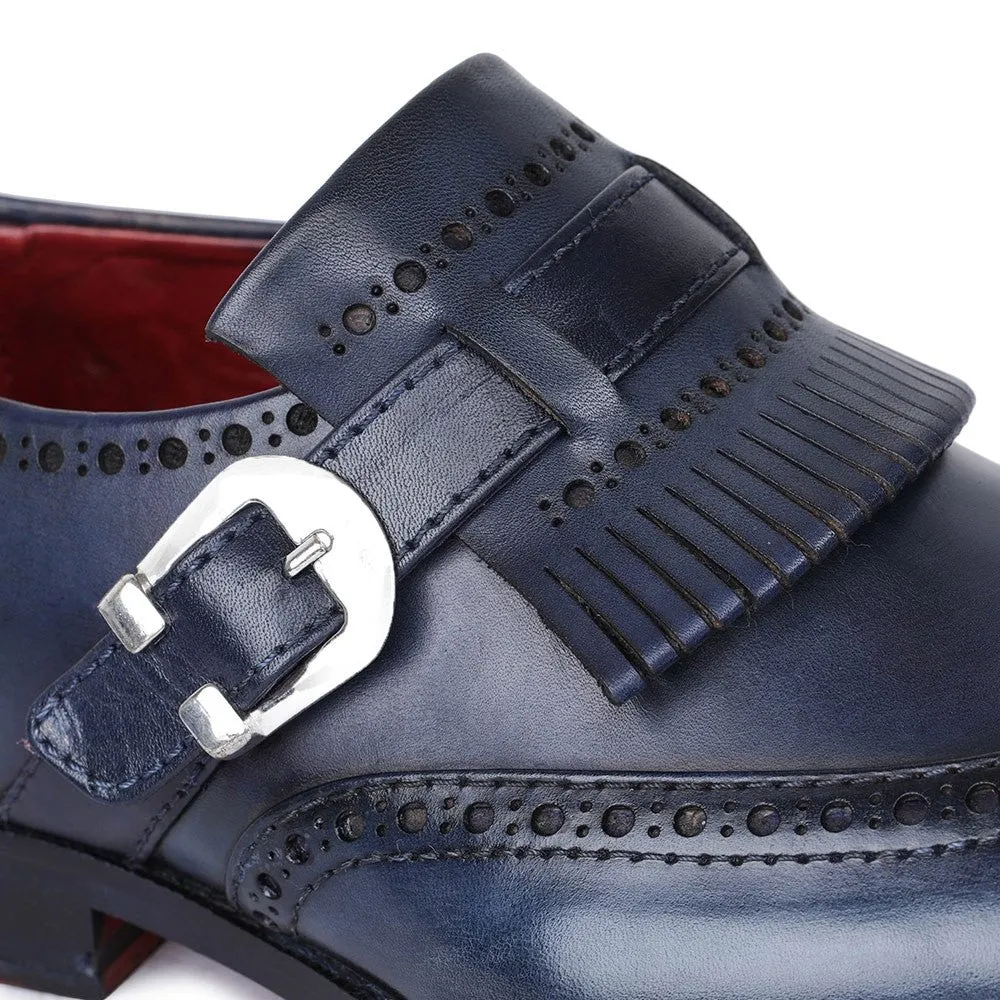 7 CM / 2.76 Inches Taller - CMR CHAMARIPA Business Elevator Shoes For Men - Wingtip Brogue Kiltie Monk Strap - Navy
