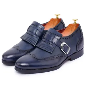 7 CM / 2.76 Inches Taller - CMR CHAMARIPA Business Elevator Shoes For Men - Wingtip Brogue Kiltie Monk Strap - Navy
