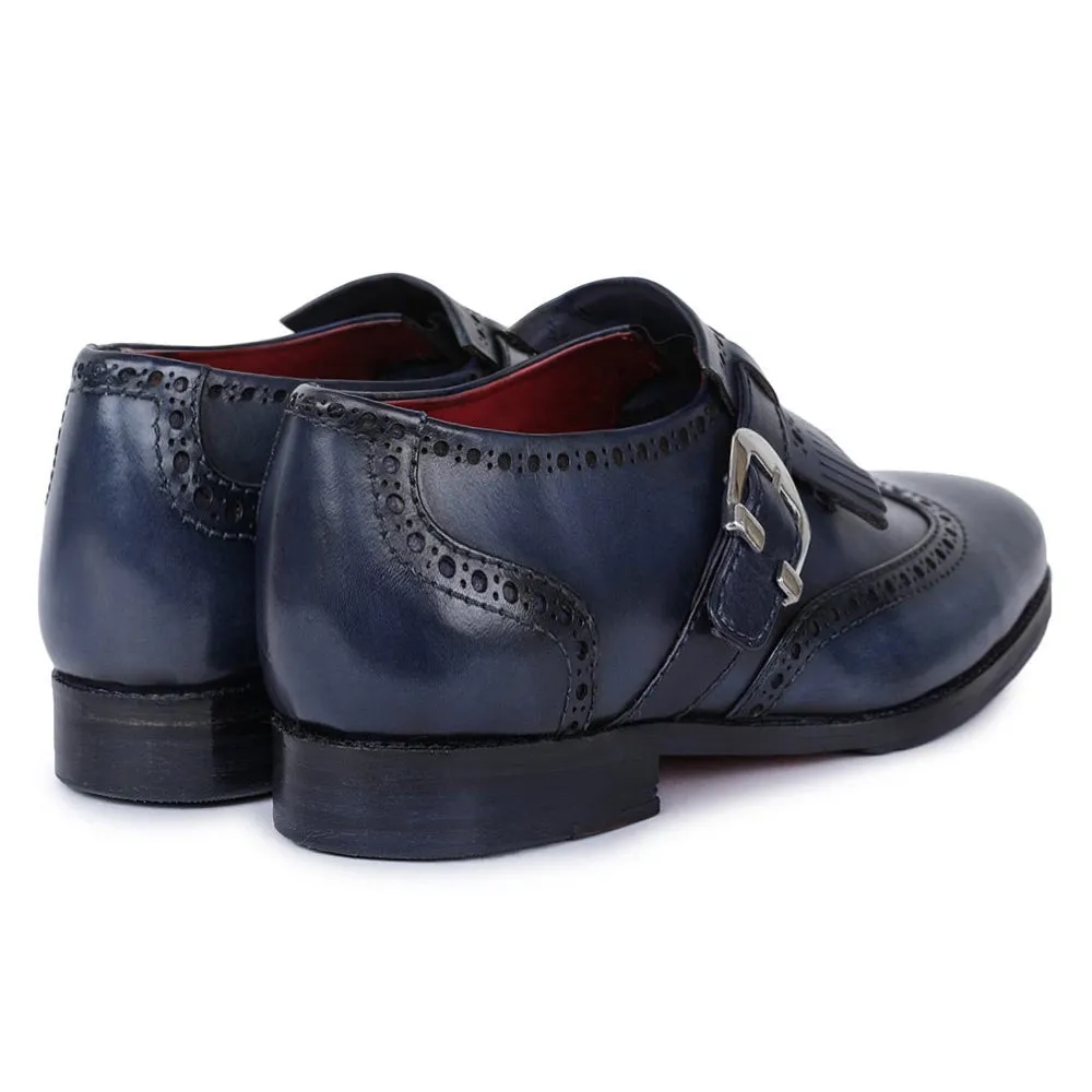 7 CM / 2.76 Inches Taller - CMR CHAMARIPA Business Elevator Shoes For Men - Wingtip Brogue Kiltie Monk Strap - Navy