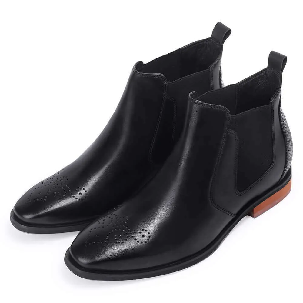 7CM/2.76 Inches Taller - CMR CHAMARIPA Height Increasing Boots For Men - Snake Pattern Grain Leatherboots - Black