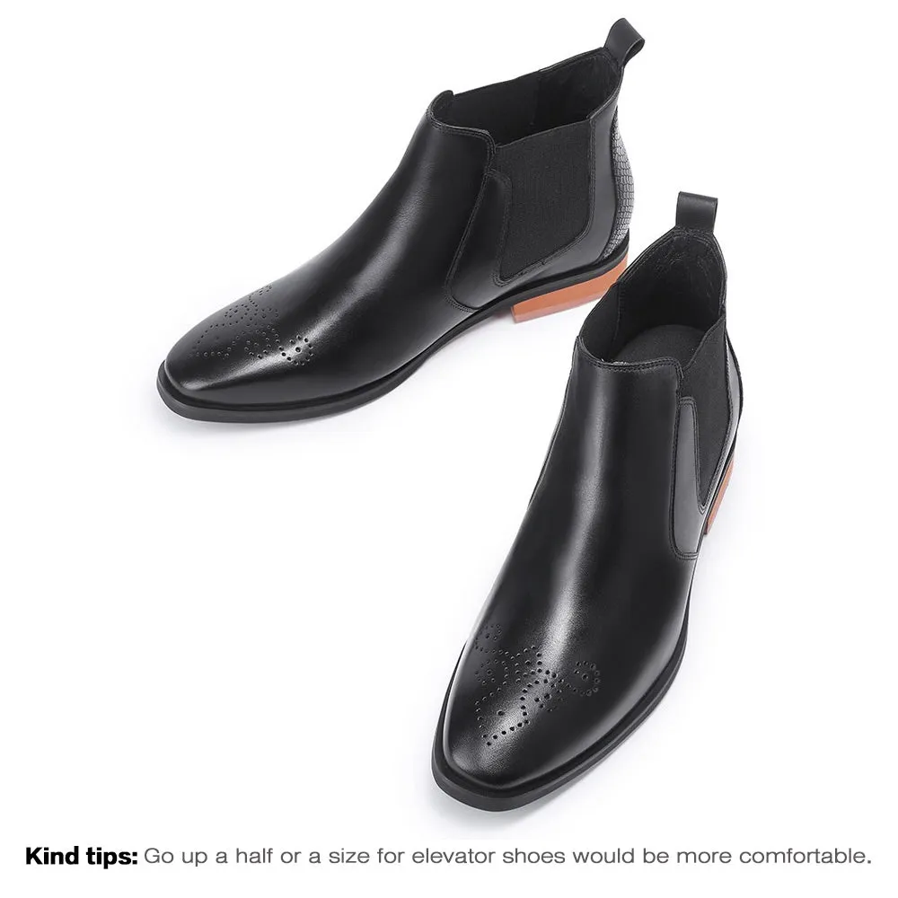 7CM/2.76 Inches Taller - CMR CHAMARIPA Height Increasing Boots For Men - Snake Pattern Grain Leatherboots - Black
