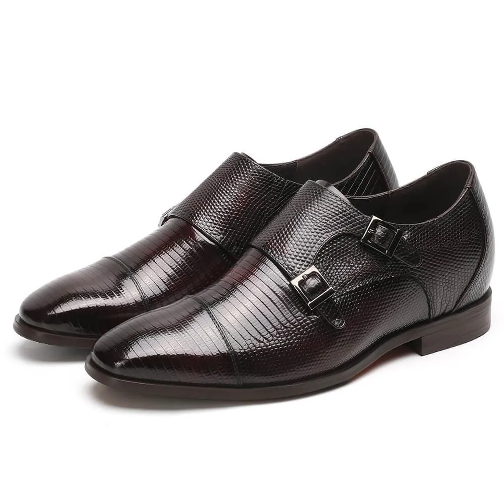 7CM/2.76Inches - CMR CHAMARIPA Height Increasing Dress Shoes For Men Grey Lizard Leather Shoes