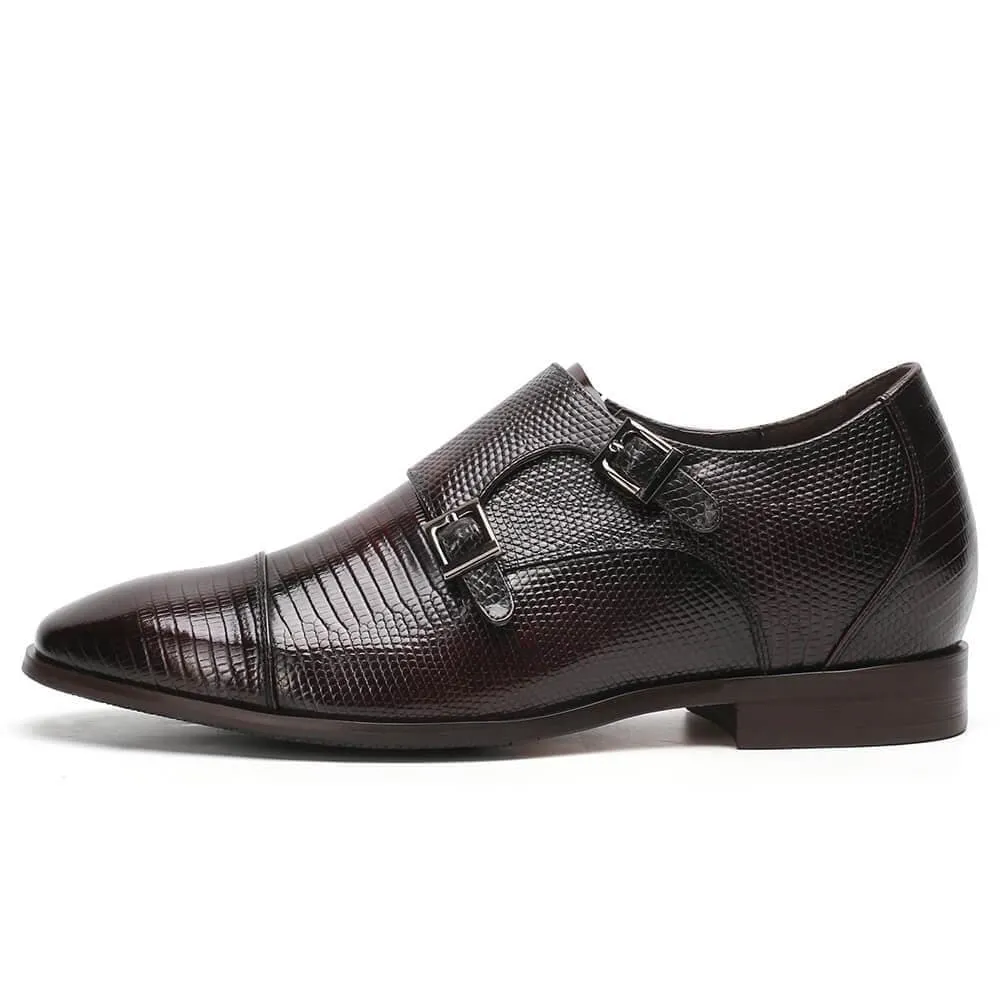 7CM/2.76Inches - CMR CHAMARIPA Height Increasing Dress Shoes For Men Grey Lizard Leather Shoes