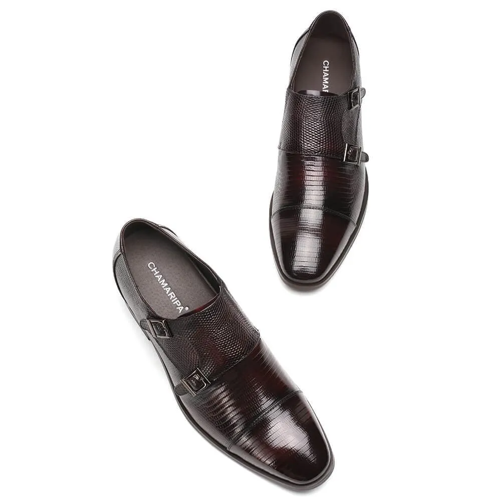 7CM/2.76Inches - CMR CHAMARIPA Height Increasing Dress Shoes For Men Grey Lizard Leather Shoes