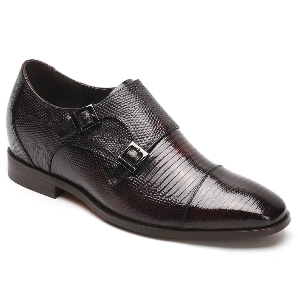 7CM/2.76Inches - CMR CHAMARIPA Height Increasing Dress Shoes For Men Grey Lizard Leather Shoes