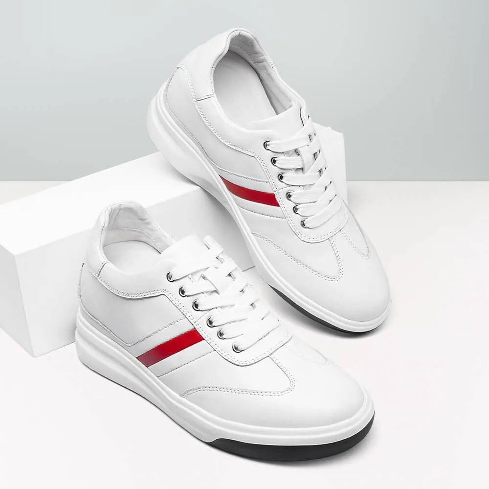 8 CM / 3.15 Inches CMR CHAMARIPA Height Increasing Shoes - White Leather Casual Elevator Sneakers - Boost Your Height by 3.15 Inches