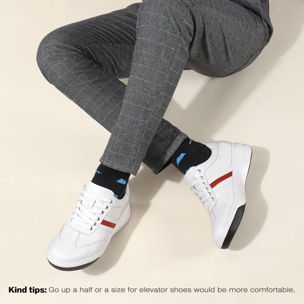 8 CM / 3.15 Inches CMR CHAMARIPA Height Increasing Shoes - White Leather Casual Elevator Sneakers - Boost Your Height by 3.15 Inches
