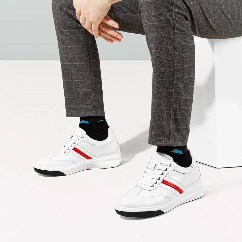 8 CM / 3.15 Inches CMR CHAMARIPA Height Increasing Shoes - White Leather Casual Elevator Sneakers - Boost Your Height by 3.15 Inches