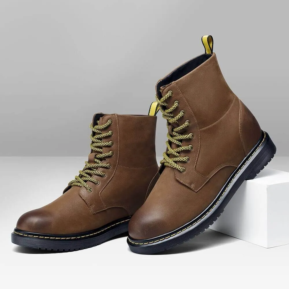 8 CM / 3.15 Inches - CMR CHAMARIPA Mens Elevator Boots - Boots Height Increase - Brown Leather Lace Up Men's Boot