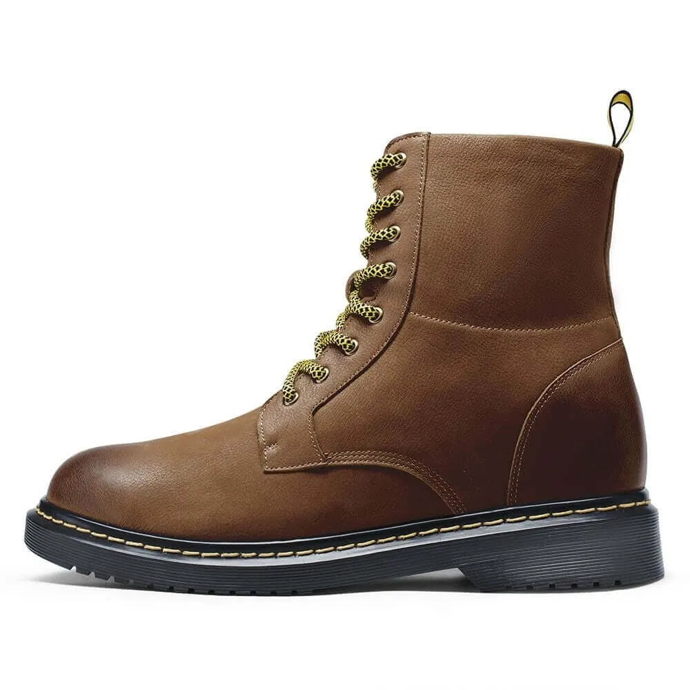 8 CM / 3.15 Inches - CMR CHAMARIPA Mens Elevator Boots - Boots Height Increase - Brown Leather Lace Up Men's Boot