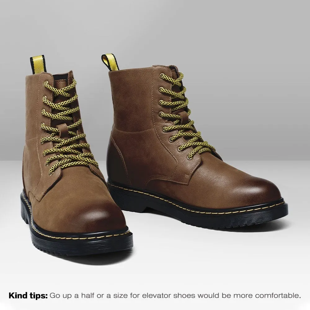 8 CM / 3.15 Inches - CMR CHAMARIPA Mens Elevator Boots - Boots Height Increase - Brown Leather Lace Up Men's Boot