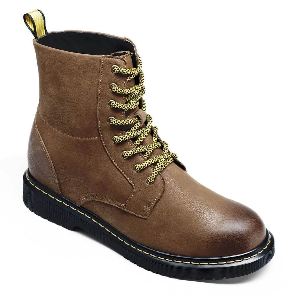 8 CM / 3.15 Inches - CMR CHAMARIPA Mens Elevator Boots - Boots Height Increase - Brown Leather Lace Up Men's Boot