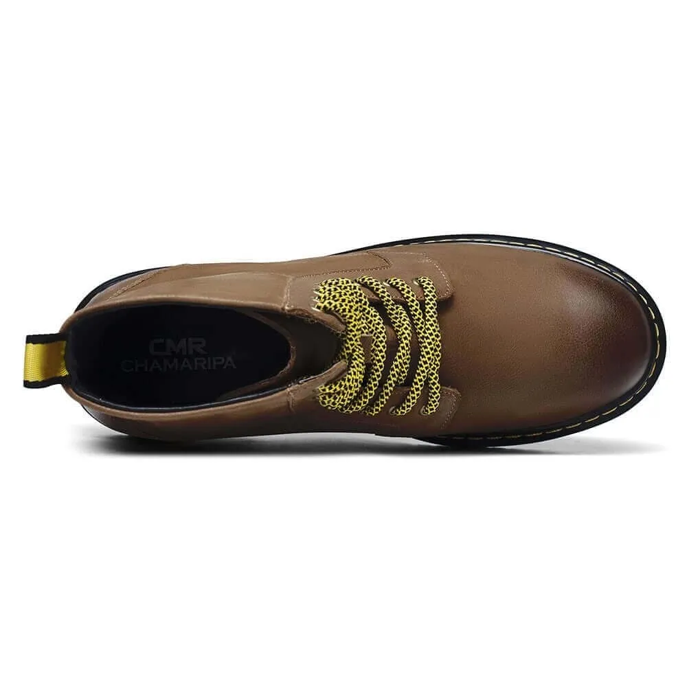 8 CM / 3.15 Inches - CMR CHAMARIPA Mens Elevator Boots - Boots Height Increase - Brown Leather Lace Up Men's Boot