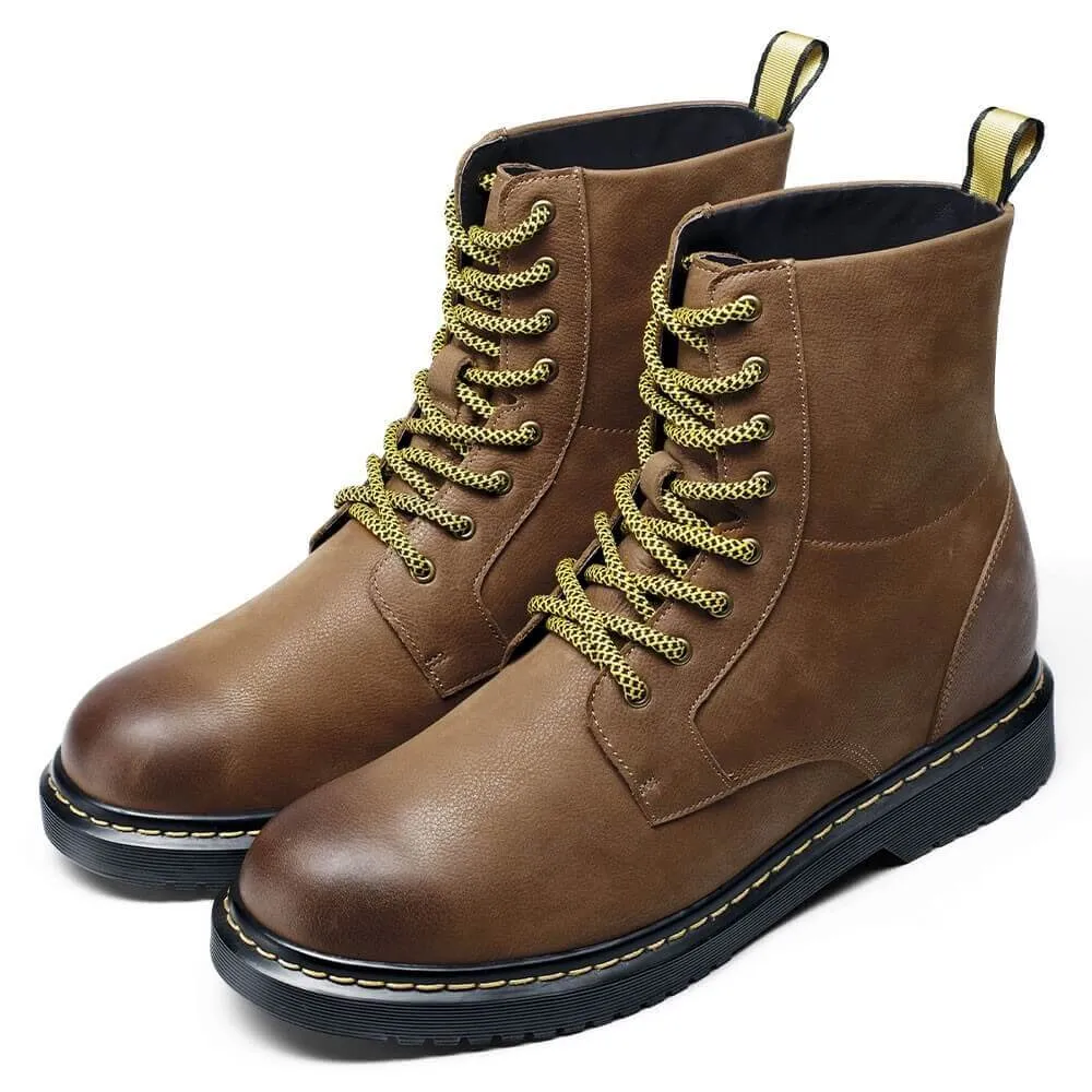 8 CM / 3.15 Inches - CMR CHAMARIPA Mens Elevator Boots - Boots Height Increase - Brown Leather Lace Up Men's Boot