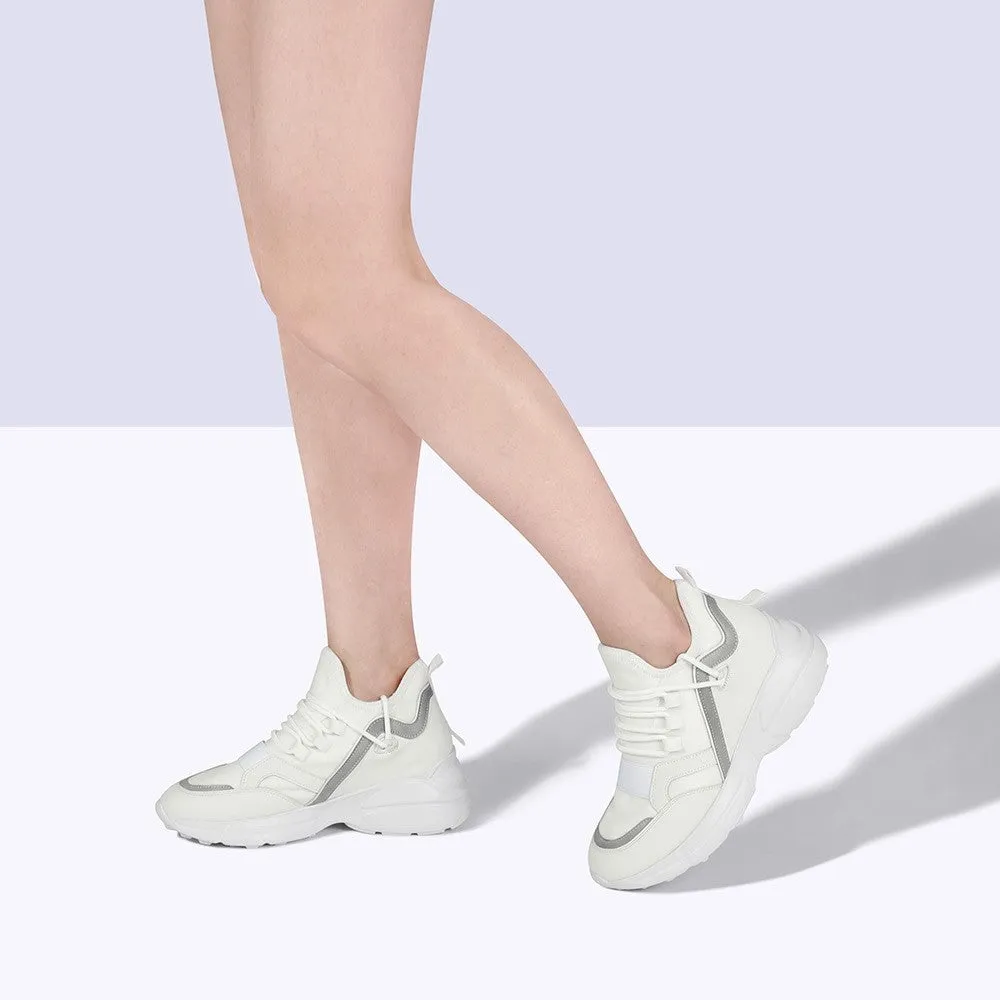 8 CM/3.15 Inches CMR CHAMARIPA Height Increasing Shoes for Ladies - White Elastic Fabric Sneakers