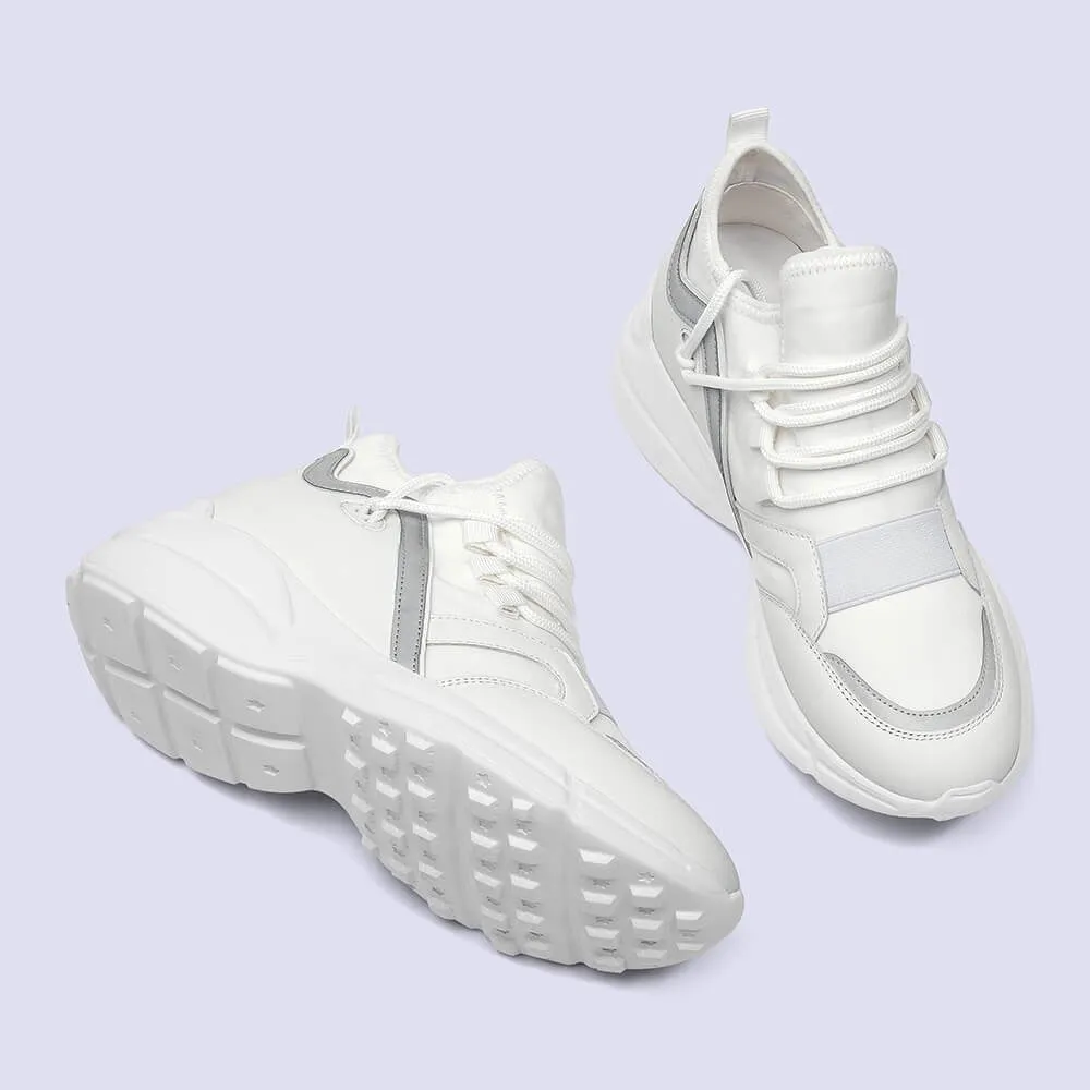 8 CM/3.15 Inches CMR CHAMARIPA Height Increasing Shoes for Ladies - White Elastic Fabric Sneakers