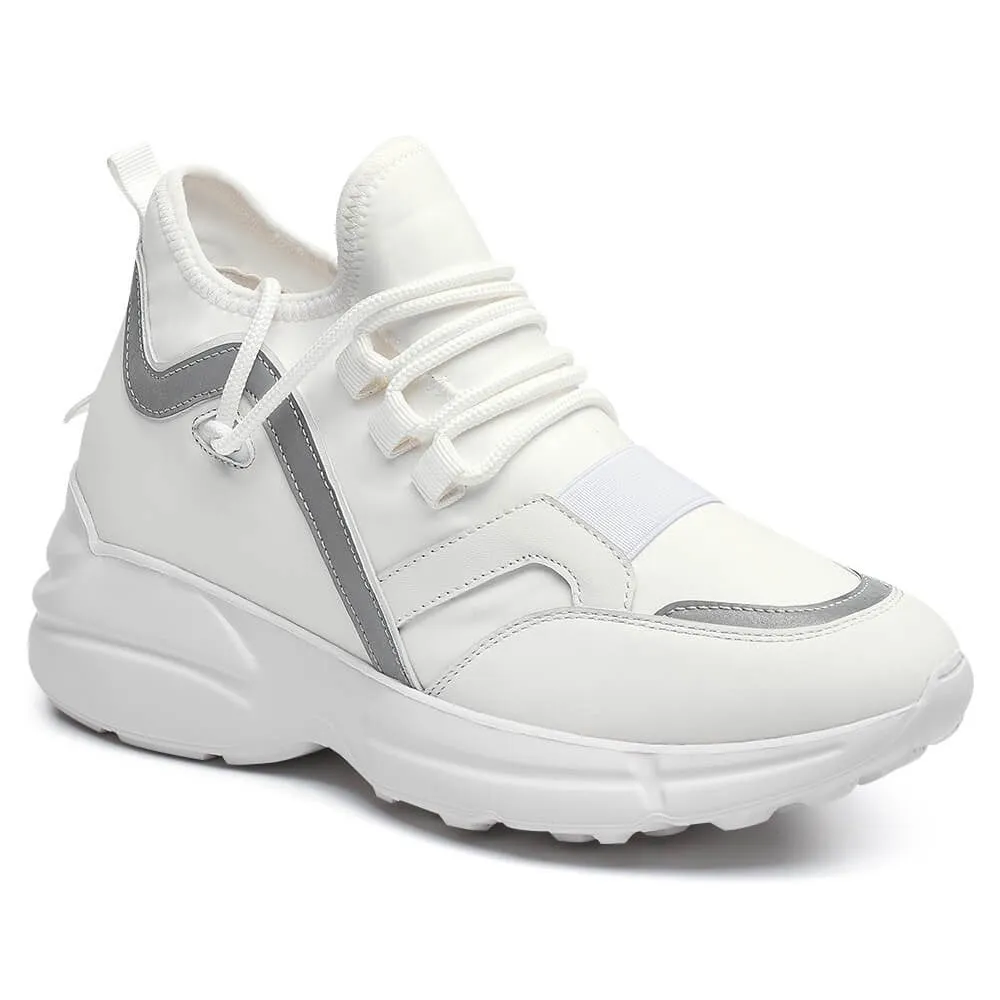 8 CM/3.15 Inches CMR CHAMARIPA Height Increasing Shoes for Ladies - White Elastic Fabric Sneakers