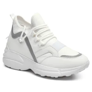 8 CM/3.15 Inches CMR CHAMARIPA Height Increasing Shoes for Ladies - White Elastic Fabric Sneakers