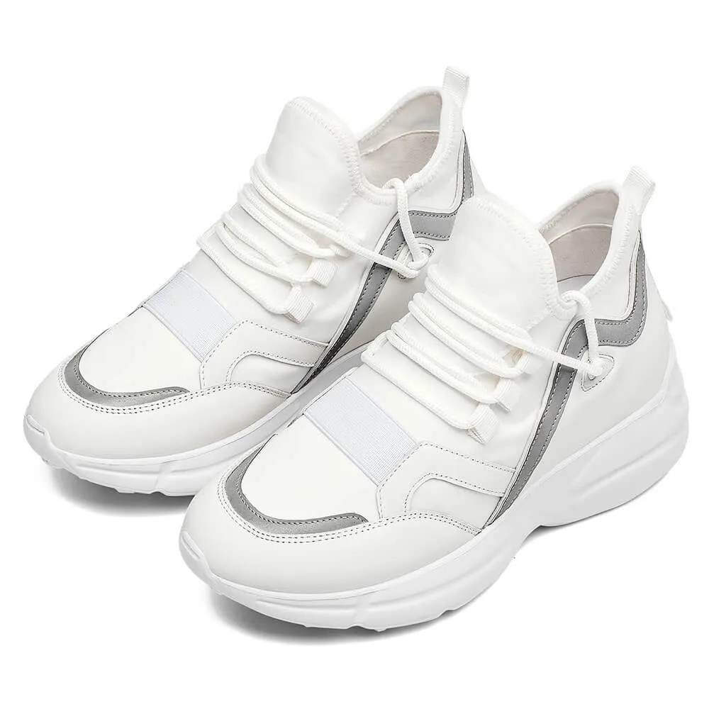 8 CM/3.15 Inches CMR CHAMARIPA Height Increasing Shoes for Ladies - White Elastic Fabric Sneakers