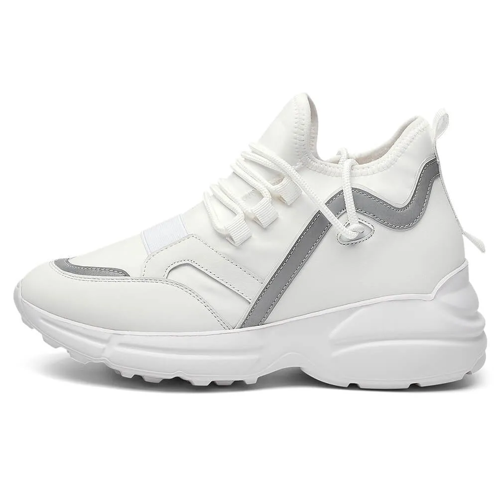 8 CM/3.15 Inches CMR CHAMARIPA Height Increasing Shoes for Ladies - White Elastic Fabric Sneakers