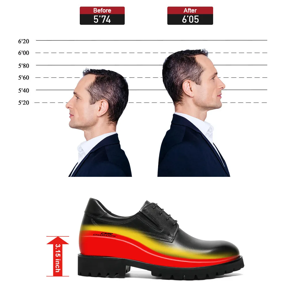 8 CM/3.15 Inches CMR CHAMARIPA Men’s Black Leather Elevator Derby Shoes