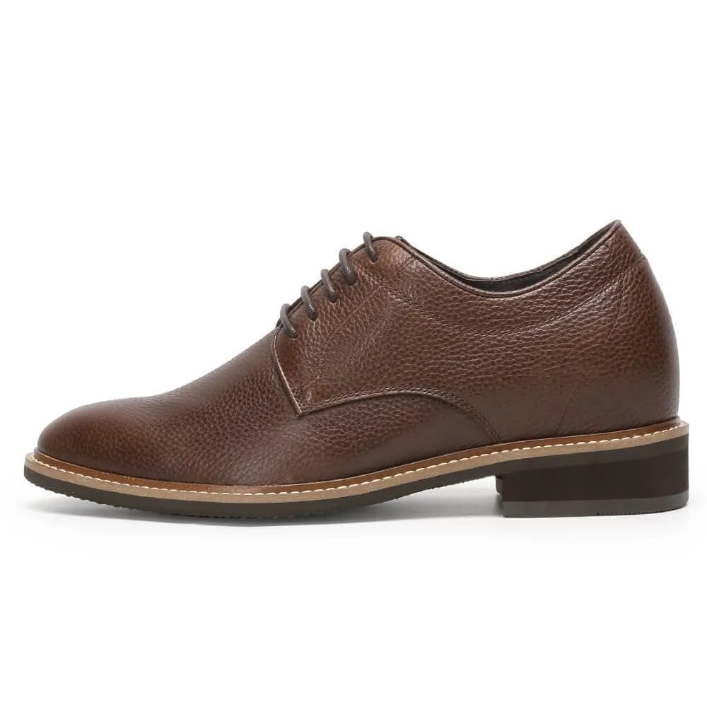 8CM /3.15 Inches - CMR CHAMARIPA Height Increasing Shoes High Heel Men Dress Shoes Brown Derby That Get Taller