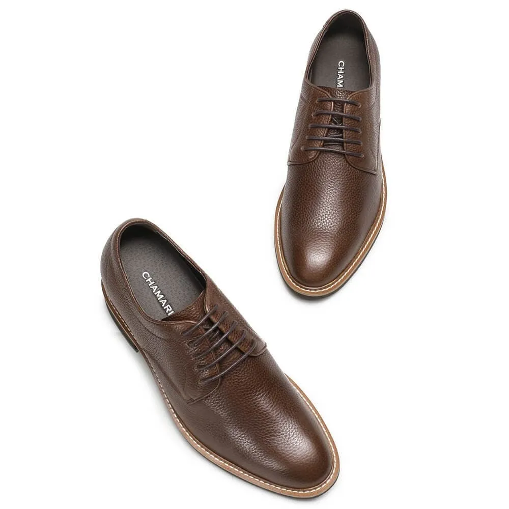 8CM /3.15 Inches - CMR CHAMARIPA Height Increasing Shoes High Heel Men Dress Shoes Brown Derby That Get Taller