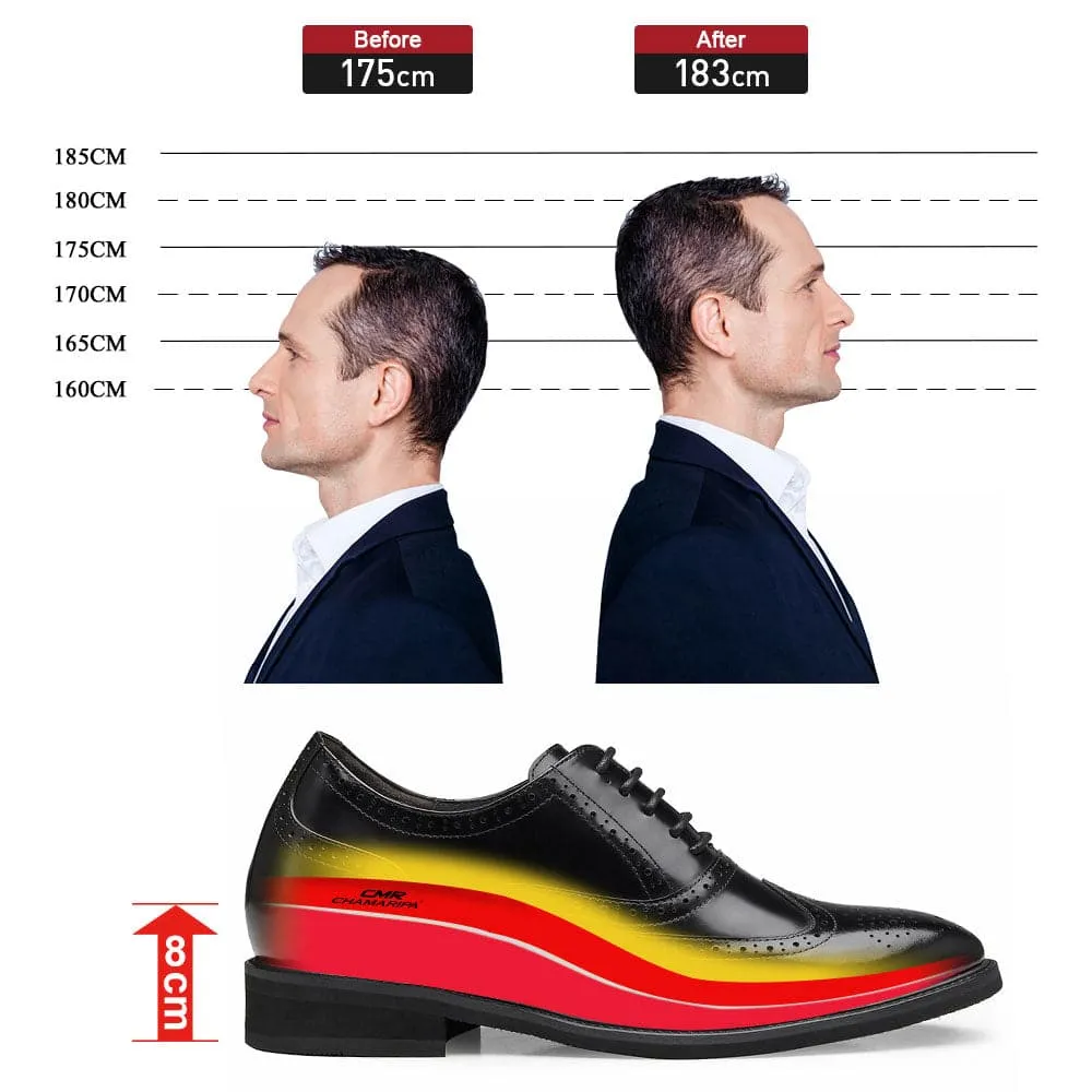 8CM/3.15 Inches - CMR CHAMARIPA Men's Elevator Shoes Men's High Heel Dress Shoes Black Leather Oxford Brogues