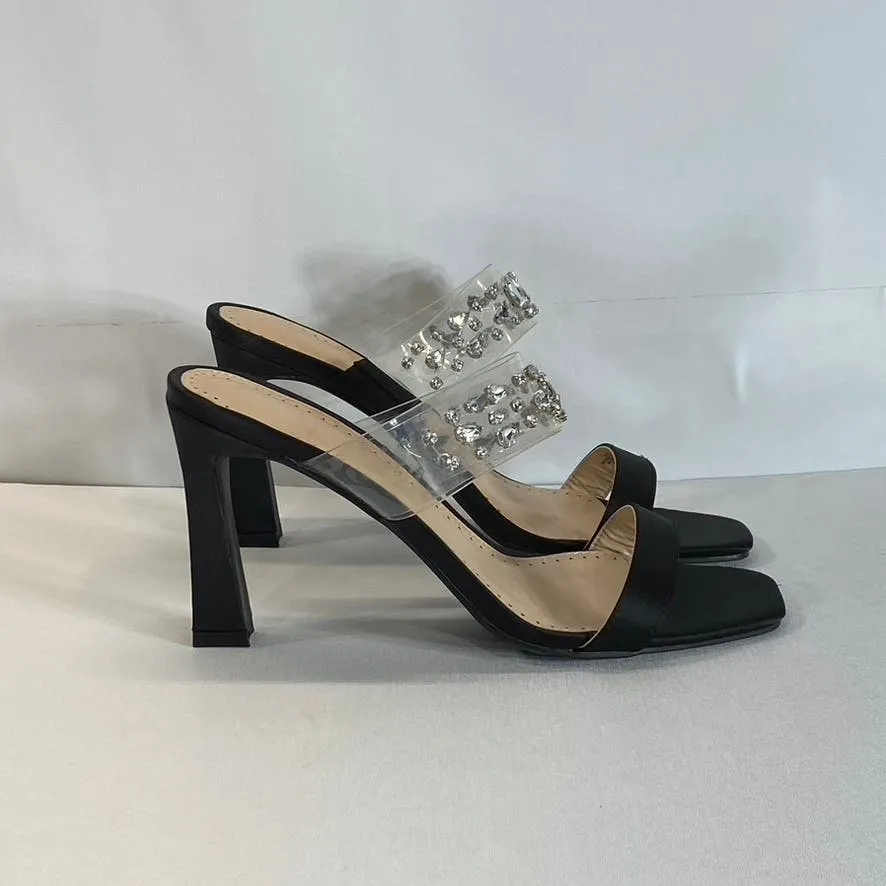 ADRIENNE VITTADINI Women's Black Rhinestone Gothic Block-Heel Sandals SZ 9.5