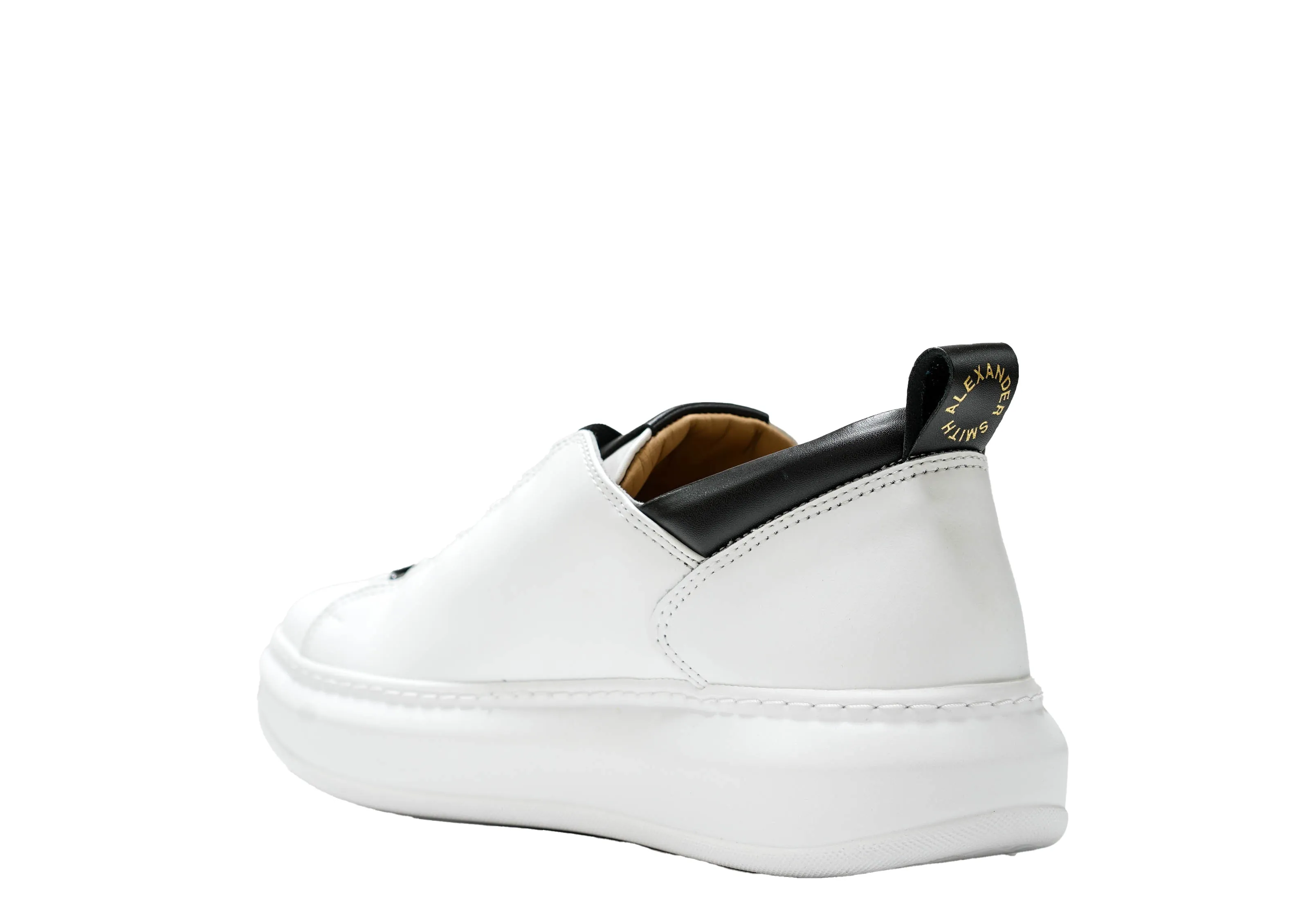Alexander Smith Men's White & Black Leather Sneakers 80WBK - 30% OFF